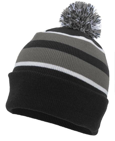 Pacific Headwear Knit Fold Over Pom - Pom Beanie 641K BLACK/GRAPHITE/WHITE OS