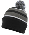 Pacific Headwear Knit Fold Over Pom - Pom Beanie 641K BLACK/GRAPHITE/WHITE OS
