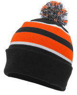 Pacific Headwear Knit Fold Over Pom - Pom Beanie 641K BLACK/ORANGE/WHITE OS