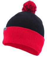 Pacific Headwear Knit Fold Over Pom - Pom Beanie 641K BLACK/RED OS