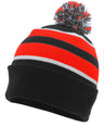 Pacific Headwear Knit Fold Over Pom - Pom Beanie 641K BLACK/RED/WHITE OS