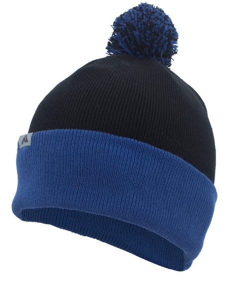 Pacific Headwear Knit Fold Over Pom - Pom Beanie 641K BLACK/ROYAL OS