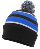 Pacific Headwear Knit Fold Over Pom - Pom Beanie 641K BLACK/ROYAL/WHITE OS