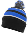 Pacific Headwear Knit Fold Over Pom - Pom Beanie 641K BLACK/ROYAL/WHITE OS