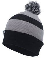 Pacific Headwear Knit Fold Over Pom - Pom Beanie 641K BLACK/SILVER/BLACK OS