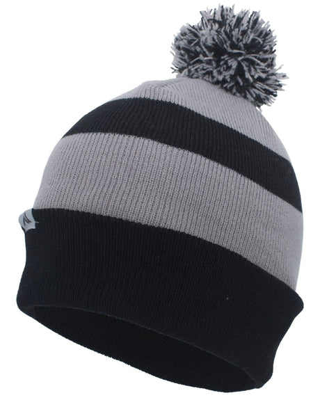 Pacific Headwear Knit Fold Over Pom - Pom Beanie 641K BLACK/SILVER/BLACK OS