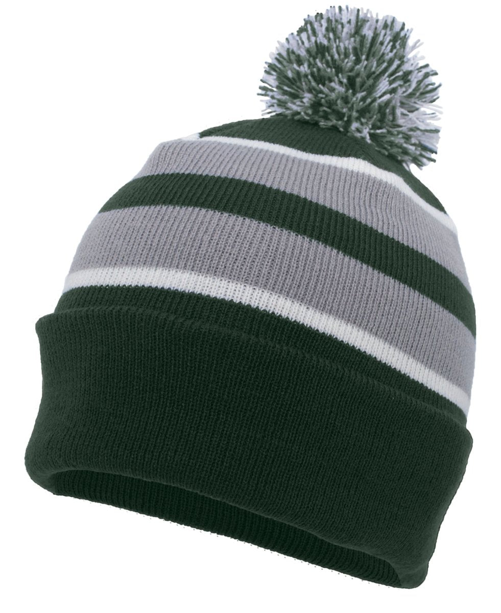 Pacific Headwear Knit Fold Over Pom - Pom Beanie 641K DARK GREEN/SILVER/WHITE OS