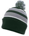 Pacific Headwear Knit Fold Over Pom - Pom Beanie 641K DARK GREEN/SILVER/WHITE OS