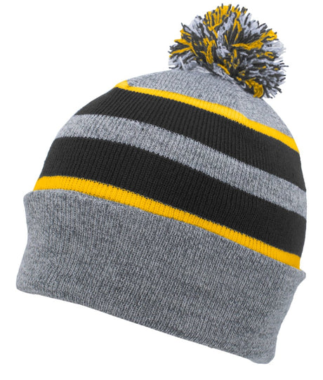 Pacific Headwear Knit Fold Over Pom - Pom Beanie 641K HEATHER/BLACK/GOLD OS
