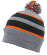 Pacific Headwear Knit Fold Over Pom - Pom Beanie 641K HEATHER/BLACK/ORANGE OS