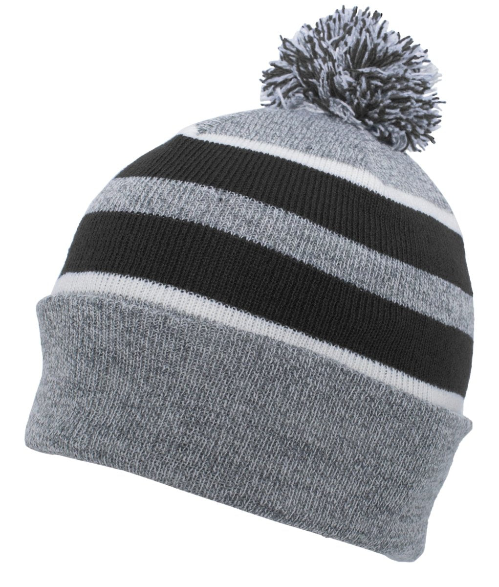 Pacific Headwear Knit Fold Over Pom - Pom Beanie 641K HEATHER/BLACK/WHITE OS