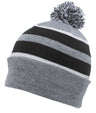 Pacific Headwear Knit Fold Over Pom - Pom Beanie 641K HEATHER/BLACK/WHITE OS