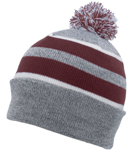 Pacific Headwear Knit Fold Over Pom - Pom Beanie 641K HEATHER/MAROON/WHITE OS
