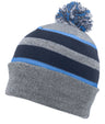 Pacific Headwear Knit Fold Over Pom - Pom Beanie 641K HEATHER/NAVY/COLUMBIA BLUE OS