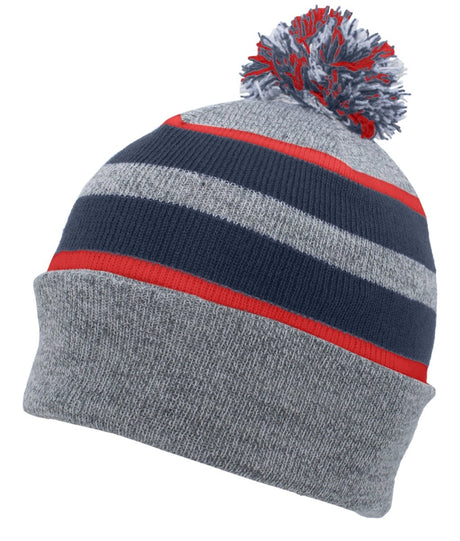 Pacific Headwear Knit Fold Over Pom - Pom Beanie 641K HEATHER/NAVY/RED OS