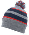 Pacific Headwear Knit Fold Over Pom - Pom Beanie 641K HEATHER/NAVY/RED OS