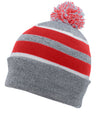 Pacific Headwear Knit Fold Over Pom - Pom Beanie 641K HEATHER/RED/WHITE OS