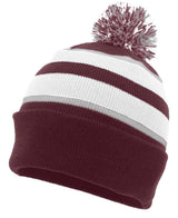 Pacific Headwear Knit Fold Over Pom - Pom Beanie 641K MAROON/WHITE/SILVER OS