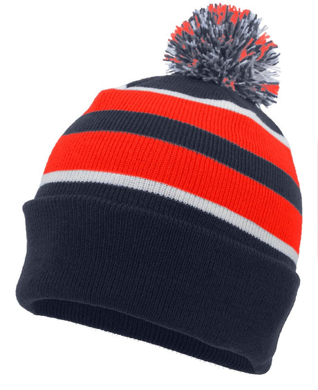 Pacific Headwear Knit Fold Over Pom - Pom Beanie 641K NAVY/RED/WHITE OS
