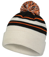 Pacific Headwear Knit Fold Over Pom - Pom Beanie 641K OAT/BLACK/ORANGE OS