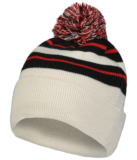 Pacific Headwear Knit Fold Over Pom - Pom Beanie 641K OAT/BLACK/RED OS