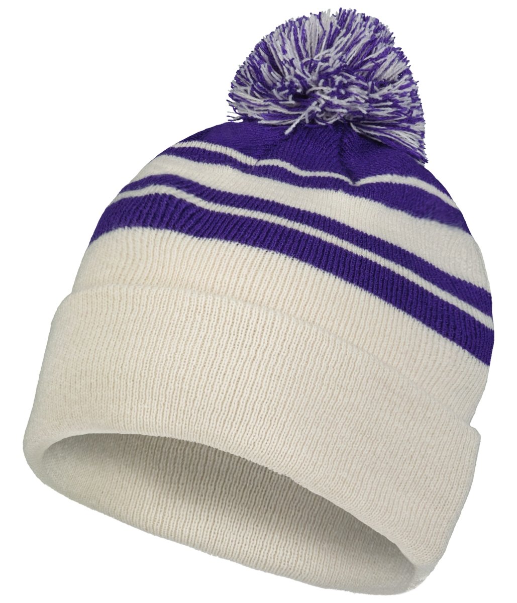 Pacific Headwear Knit Fold Over Pom - Pom Beanie 641K OAT/PURPLE OS