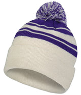 Pacific Headwear Knit Fold Over Pom - Pom Beanie 641K OAT/PURPLE OS