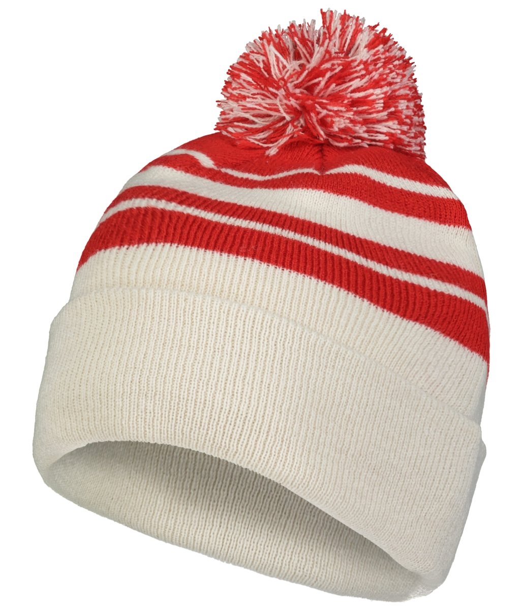 Pacific Headwear Knit Fold Over Pom - Pom Beanie 641K OAT/RED OS