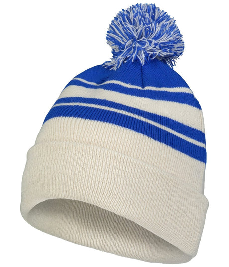 Pacific Headwear Knit Fold Over Pom - Pom Beanie 641K OAT/ROYAL OS