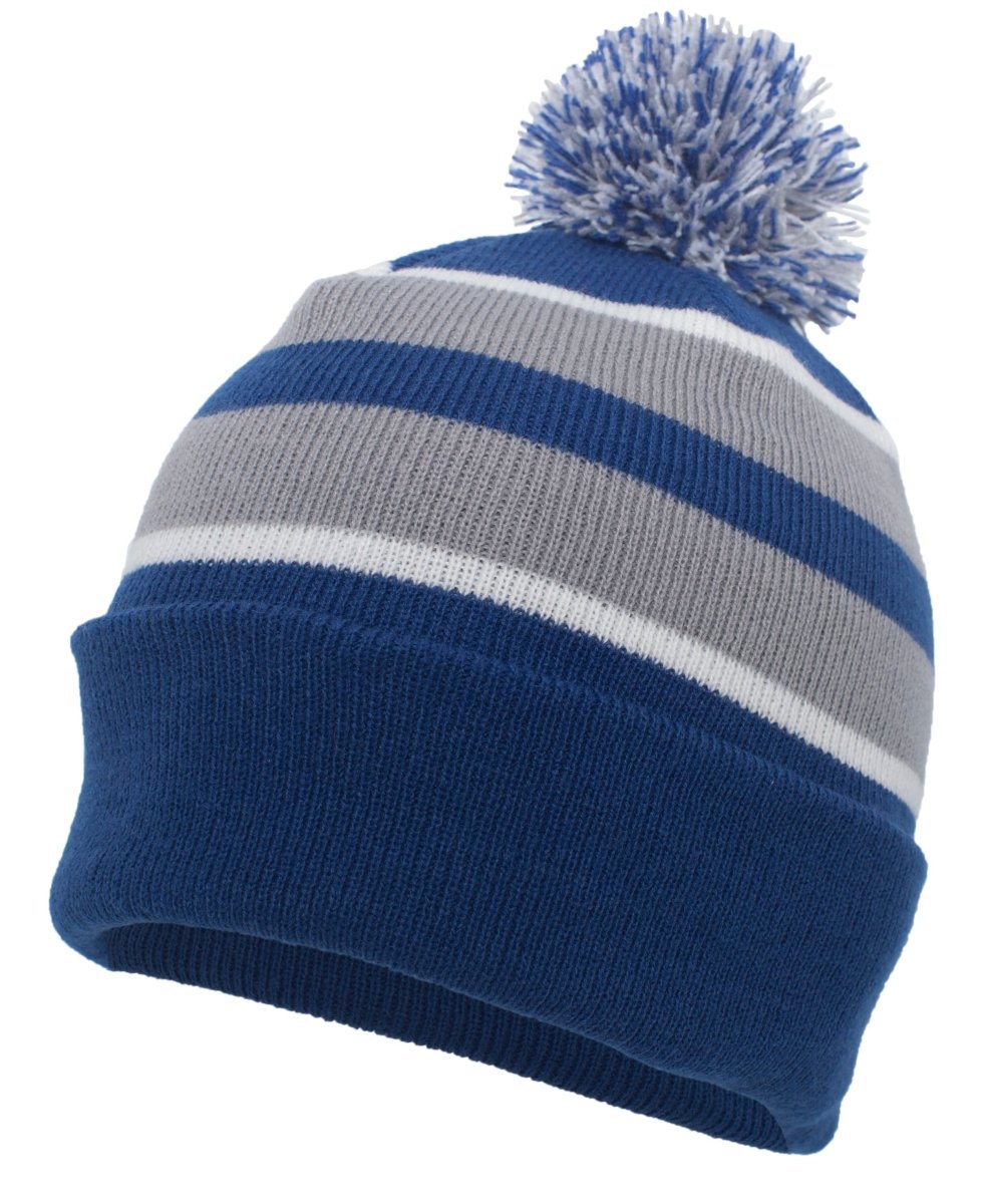 Pacific Headwear Knit Fold Over Pom - Pom Beanie 641K ROYAL/SILVER/WHITE OS
