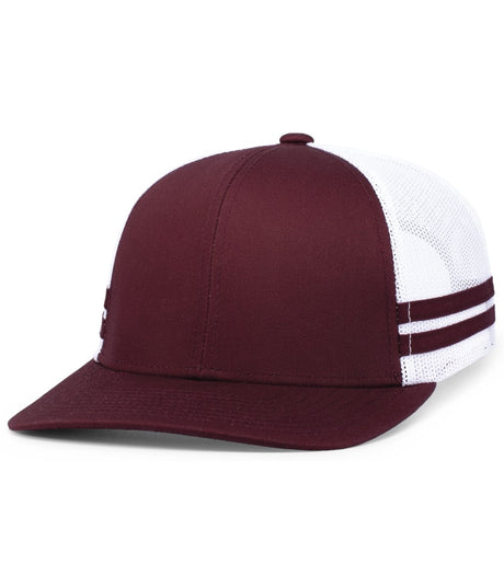 Pacific Headwear Low - Profile Stripe Trucker Cap - Pacific Headwear P115 MAROON/WHITE/MAROON OS