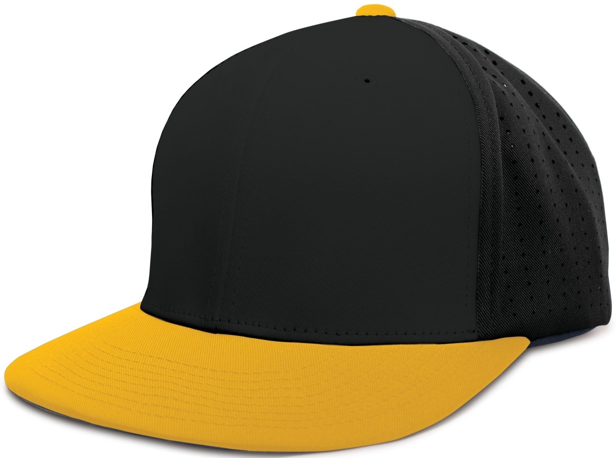 Pacific Headwear Perforated F3 Performance Flexfit® Cap - Pacific Headwear ES474 BLACK/GOLD S/M