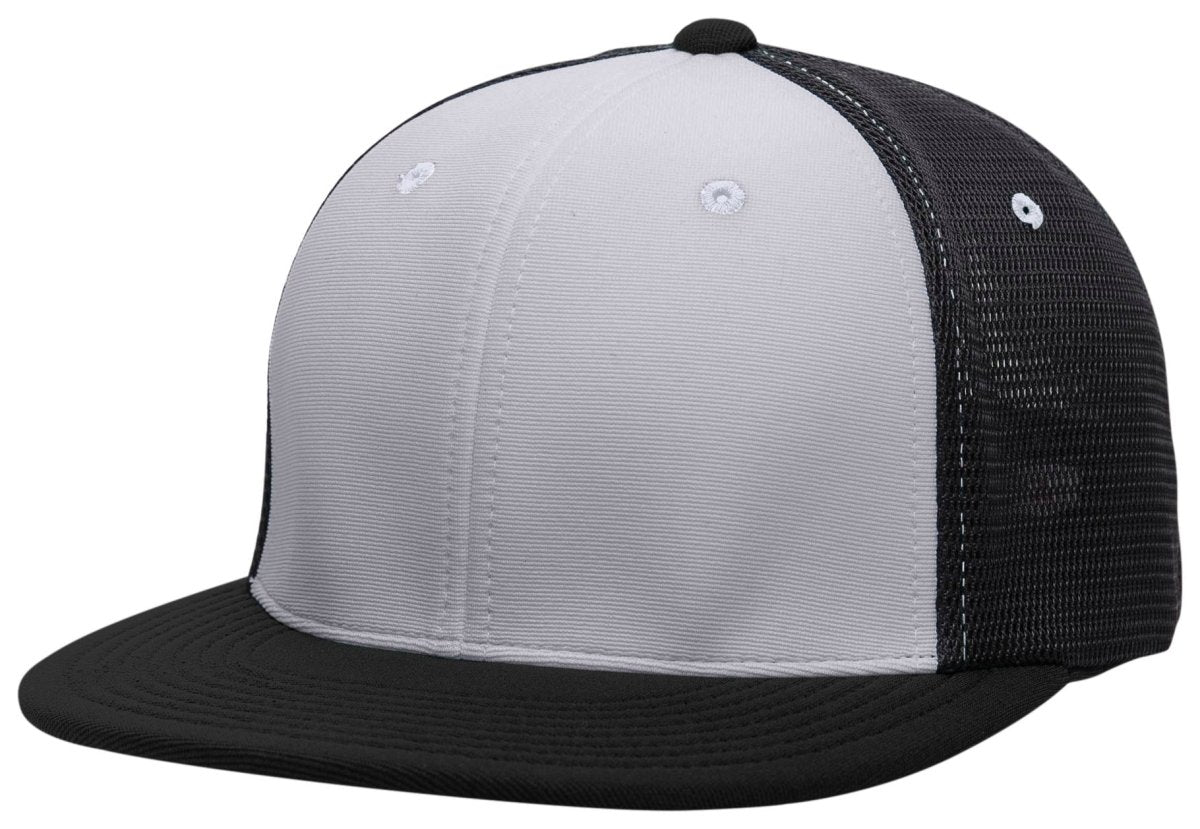 Pacific Headwear Premium M2 Performance Trucker Flexfit® Cap - Pacific Headwear ES341 SILVER/BLACK/BLACK S/M