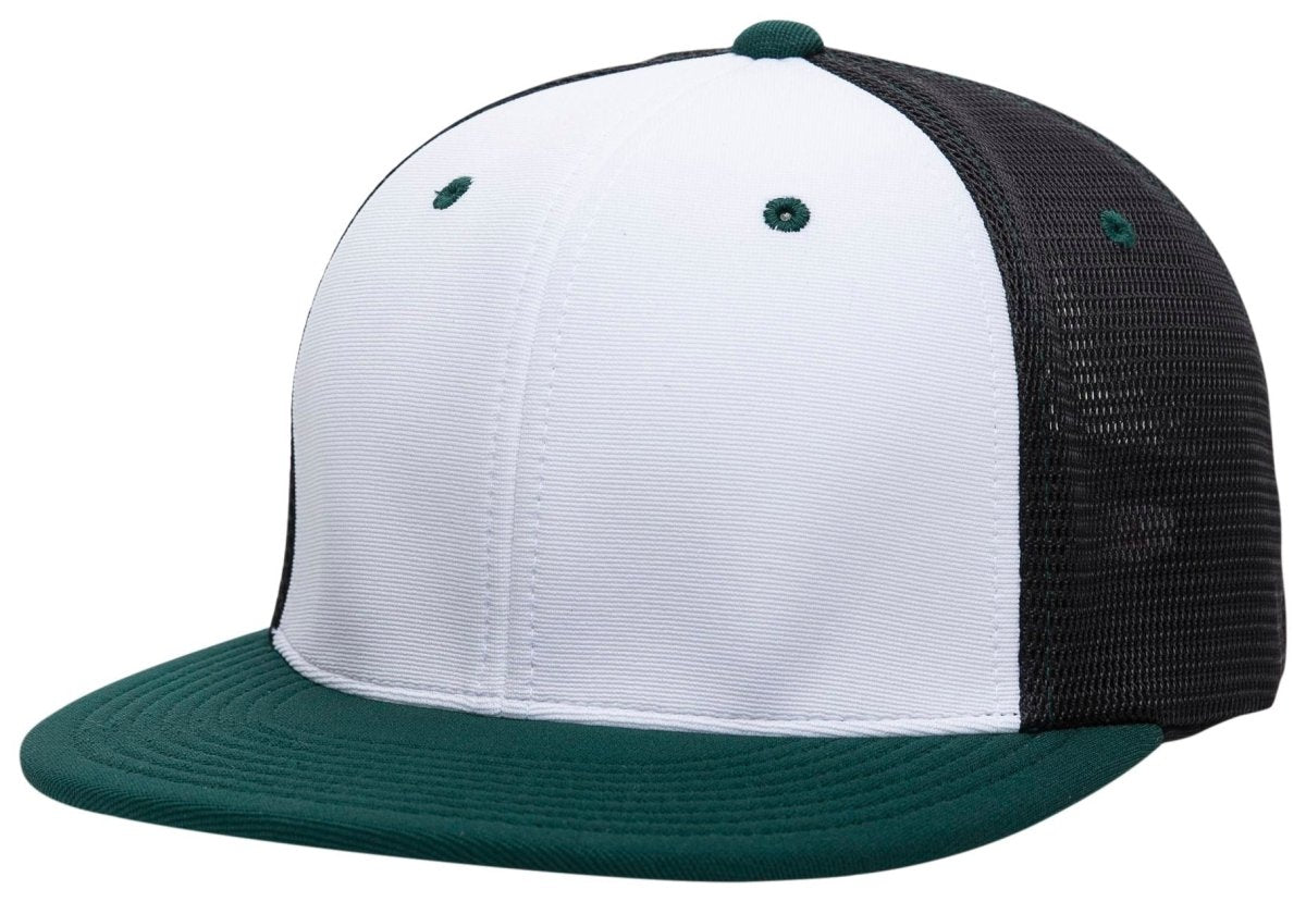 Pacific Headwear Premium M2 Performance Trucker Flexfit® Cap - Pacific Headwear ES341 WHITE/BLACK/DARK GREEN S/M