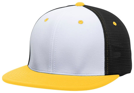 Pacific Headwear Premium M2 Performance Trucker Flexfit® Cap - Pacific Headwear ES341 WHITE/BLACK/GOLD S/M