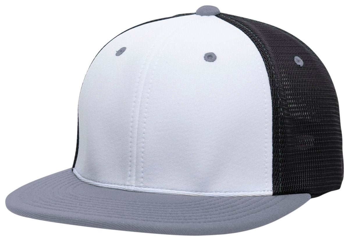 Pacific Headwear Premium M2 Performance Trucker Flexfit® Cap - Pacific Headwear ES341 WHITE/BLACK/GRAPHITE S/M
