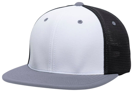 Pacific Headwear Premium M2 Performance Trucker Flexfit® Cap - Pacific Headwear ES341 WHITE/BLACK/GRAPHITE S/M