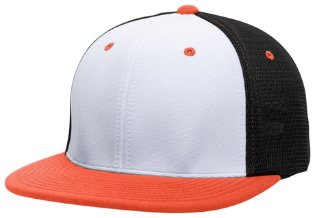 Pacific Headwear Premium M2 Performance Trucker Flexfit® Cap - Pacific Headwear ES341 WHITE/BLACK/ORANGE S/M