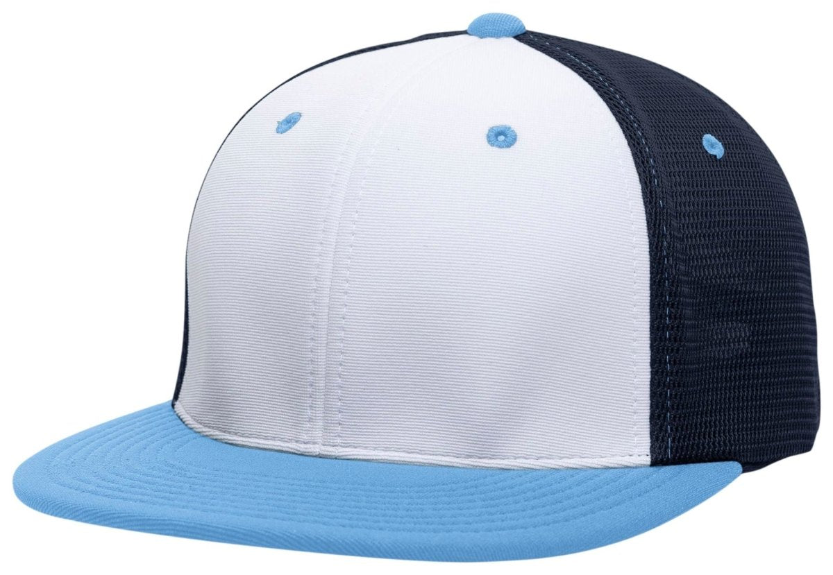 Pacific Headwear Premium M2 Performance Trucker Flexfit® Cap - Pacific Headwear ES341 WHITE/NAVY/COLUMBIA BLUE S/M