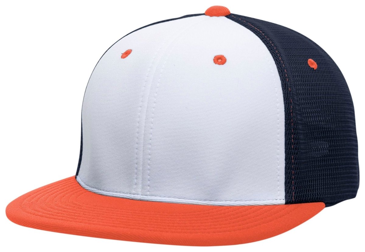 Pacific Headwear Premium M2 Performance Trucker Flexfit® Cap - Pacific Headwear ES341 WHITE/NAVY/ORANGE S/M
