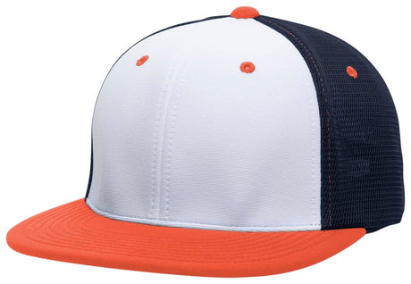 Pacific Headwear Premium M2 Performance Trucker Flexfit® Cap - Pacific Headwear ES341 WHITE/NAVY/ORANGE S/M