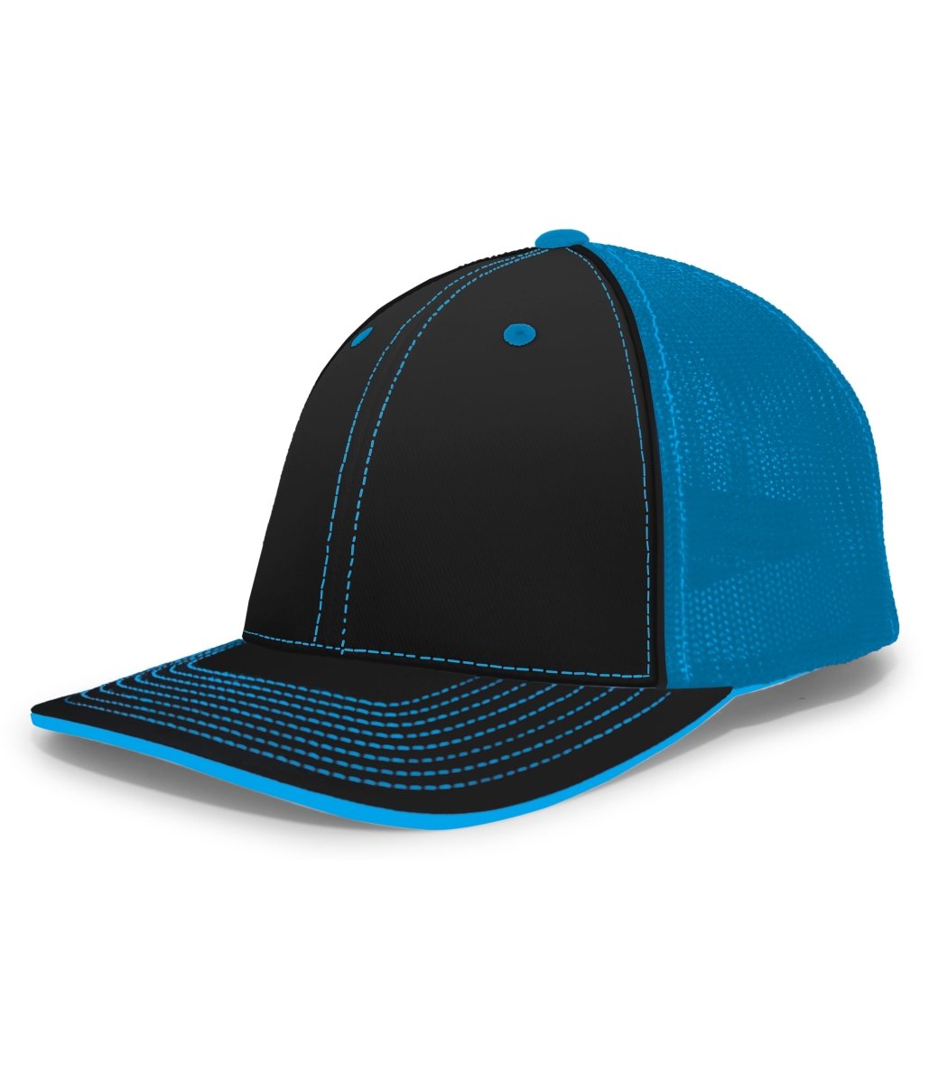 Pacific Headwear Trucker Flexfit® Cap 404F BLACK/NEON BLUE/BLACK S/M