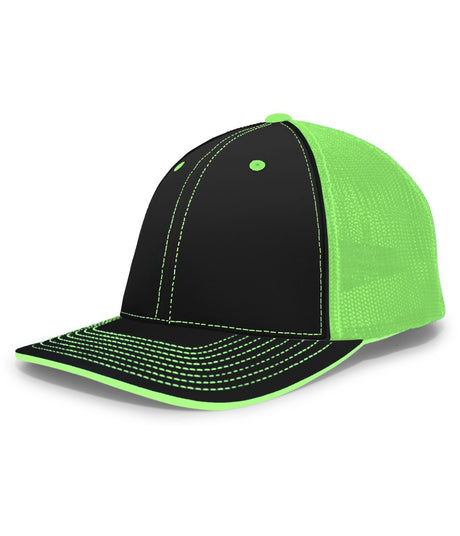 Pacific Headwear Trucker Flexfit® Cap 404F BLACK/NEON GREEN/BLACK S/M