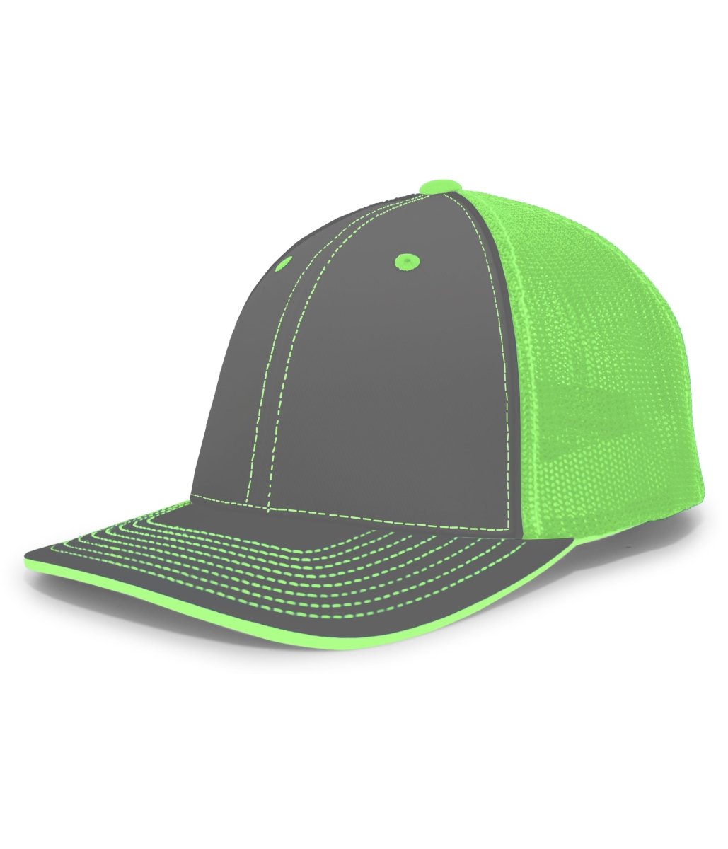 Pacific Headwear Trucker Flexfit® Cap 404F GRAPHITE/NEON GREEN/GRAPHITE S/M