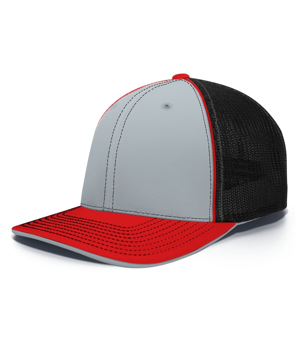 Pacific Headwear Trucker Flexfit® Cap 404F SILVER/BLACK/RED S/M