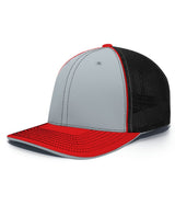 Pacific Headwear Trucker Flexfit® Cap 404F SILVER/BLACK/RED S/M
