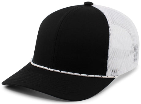 Pacific Headwear Trucker Snapback Braid Cap 104BR BLACK/WHITE/BLACK OS