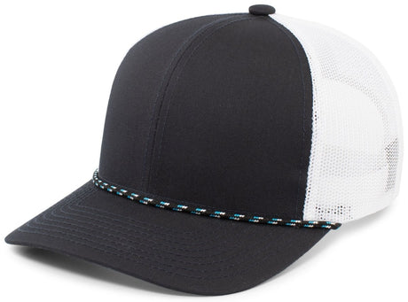 Pacific Headwear Trucker Snapback Braid Cap 104BR NAVY/WHITE/NAVY OS