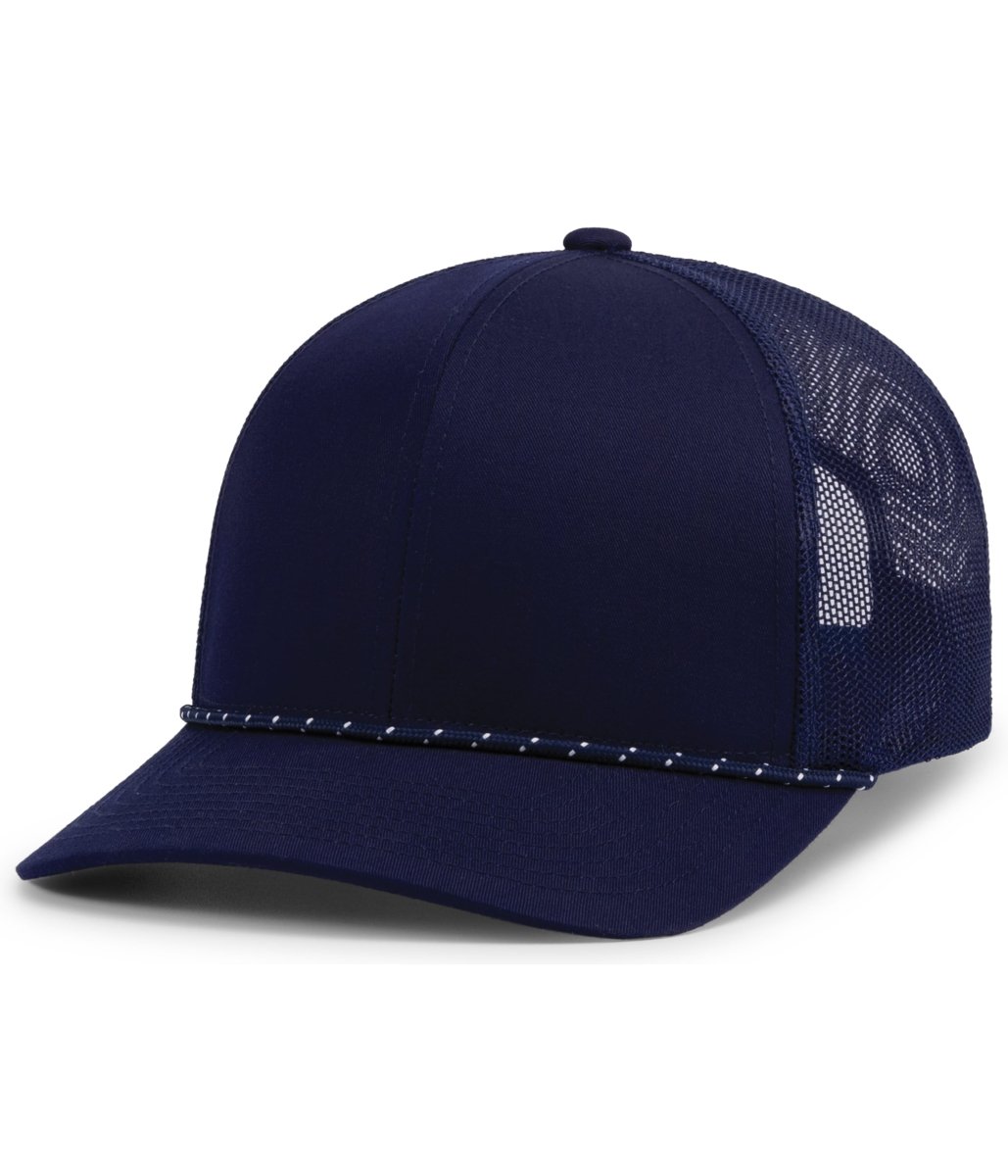 Pacific Headwear Trucker Snapback Braid Cap 104BR TRUE NAVY OS
