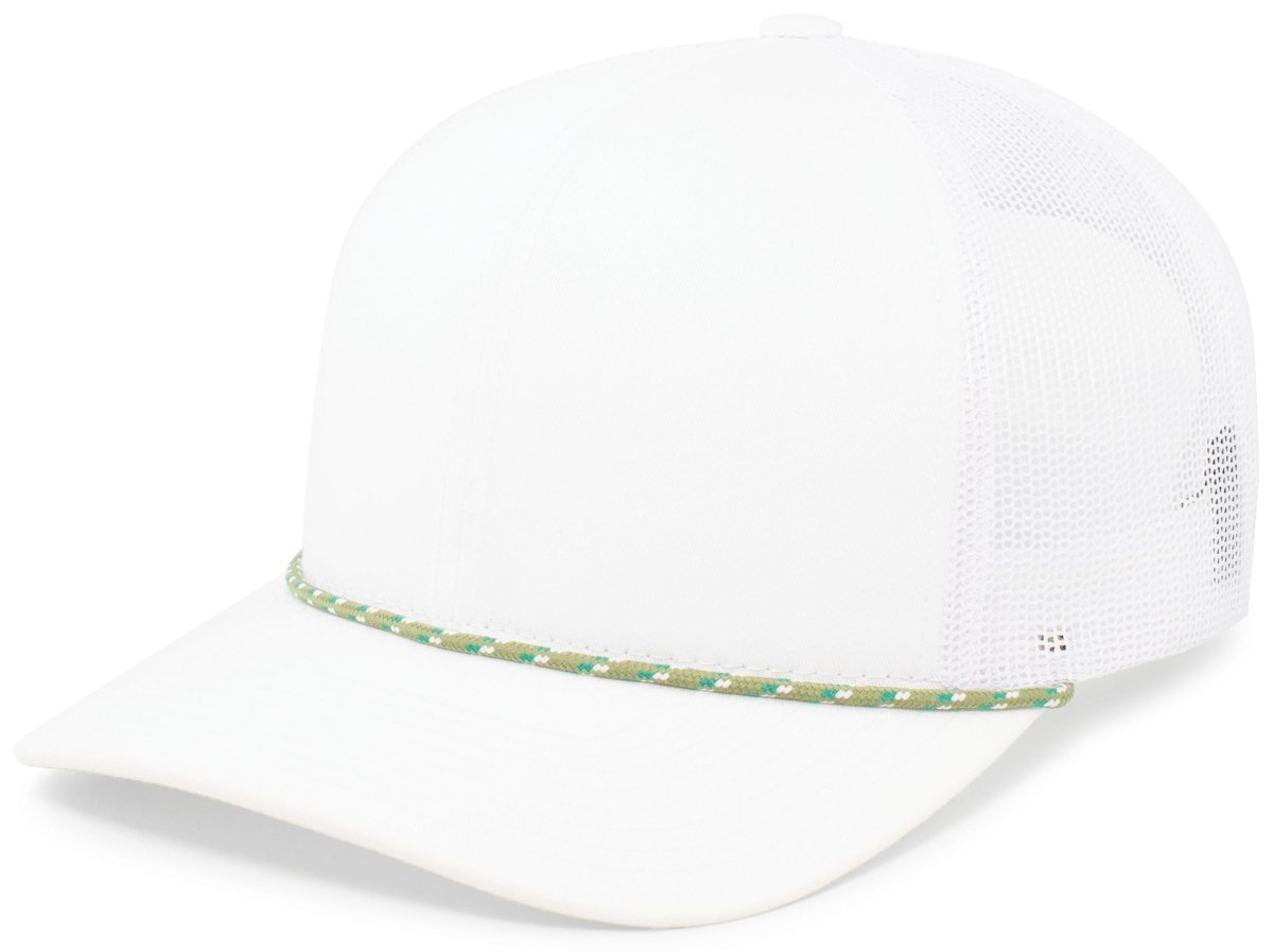 Pacific Headwear Trucker Snapback Braid Cap 104BR WHITE/MOSS GREEN OS